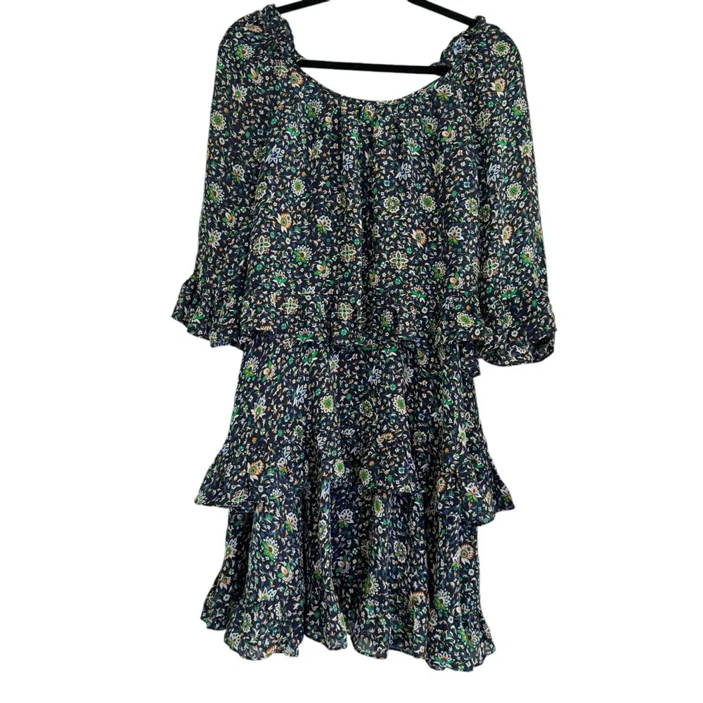 Tory Burch Navy Blue Flora Ruffle Womens Mini Dress Size 4 - Picture 2 of 15